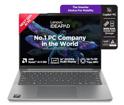 Image of Lenovo IdeaPad Slim 5 AMD Ryzen AI 5 330 (16GB RAM /512GB SSD /14 (35.5cm) /WUXGA IPS /Copilot+ PC /Windows 11 /MSO 365 Basic+Office 2024 /1Yr ADP Free /Grey /1.4Kg), 83HX00DCIN AI Laptop