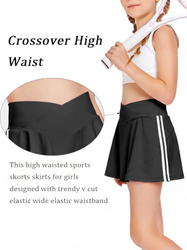 Image of Haloumoning Girls Tennis Skirt High Waisted Athletic Skorts | Pockets Shorts, Crossover,Workout Golf Running Skirts