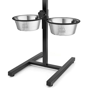 Pet Clean Adjustable Dog Food Bowl with Stand |Extra Rubber Support |H-Base Elevated Dog Bowl Stand and Two Removable Stainless Steel Bowls 2 X 1500 ml
