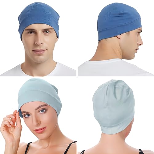 Image of Headshion Cotton Skull Caps for Men Women,2-Pack Lightweight Beanie Sleep Hats Breathable Helmet Liner