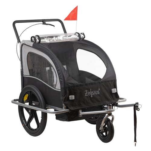 Zelsius Remorque Vélo 68 Litres - Chariot Transport Pliable Avec Bac Plastique, Housse Pluie Et Attelage Universel