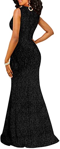 Image of Women's Sexy Long Sleeve Sparkly Maxi Dress V Neck High Slit Wrap Formal Gown Cocktail Glitter Maxi Long Dresses