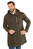 Trendiger Männer Parka in angesagtem Olive-Ton, ideal als Übergangsjacke geeignet. Lange Jacke mit verstellbarer Kapuze, verdecktem 2-Wege-Reißverschluss und verschließbaren. Bequem mit Komplettfutter und zusätzlichen Taschen.