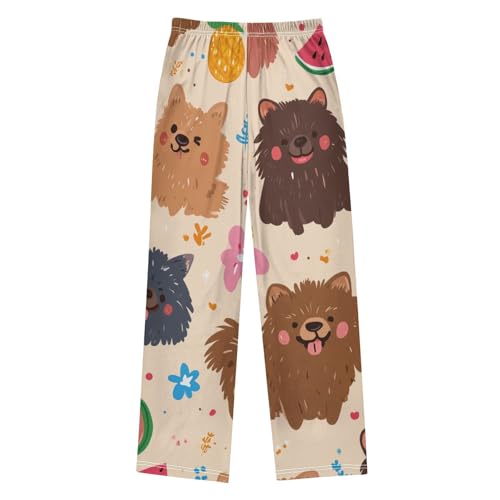ZZXXB Pomeranian Pineapple Boys Long Pants Soft Trousers Elastic Waist Kids Lounge Bottoms with Pockets S-XL2