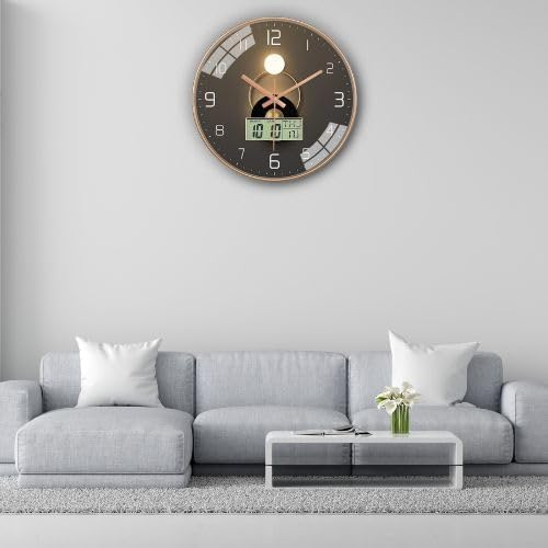 Image of Ash & Roh 12 Inch Silent Quatrz and Non-Ticking Wall Clock with Easy to Read Number and Analog Display Stylish & Decorative Design for Office, Living Room, Bedroom (Moon Digital)