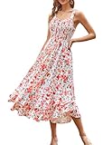 GRACE KARIN Women Spring Maxi Dress Chiffon Summer Swing Flowy Beach Dress Maternity Dress for Baby Shower Pink Floral M