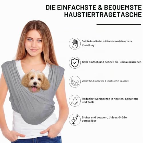 Amexo Freihändige Hundetasche, Tragetasche Hund Tragetuch für Hunde Frontpaket Hundetragetuch mit Verstellbarem Riemen bis für Hunde Katzen Aktivitäten Im Freien, Bis 9 Kg