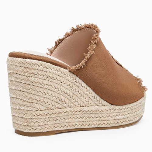 Image of Juliet Holy Womens Wedge Sandals Peep Toe Denim Slip On Backless Espadrilles Platform Sandal Shoes