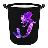 Cute Mermaid Collapsible Laundry Basket Laundry Hamper with Handles Washing Bin Dirty Clothes Bag fo
