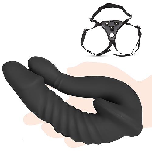 Strapon-on Doppeldildo,Strap on Umschnall für Frauen Lesbian,Dildo Schwarz Umschnalldildo,Abnehmbar Realistischer Dildo Anal Dildo Analplug mit Harness,Masturbator Sex Spielzeug für die Frau