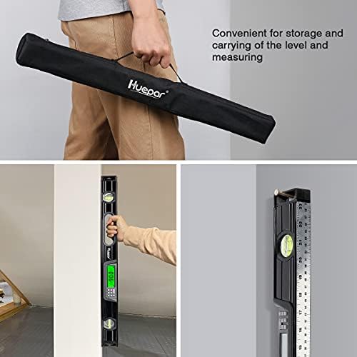 Aluminum Alloy Electronic Spirit Level, Huepar 60cm Magnetic Torpedo Level Bubble Ruler with Scale Digital Torpedo Level and Protractor, Bottom Ruler, Soft Rubber Handle & Carrying Bag