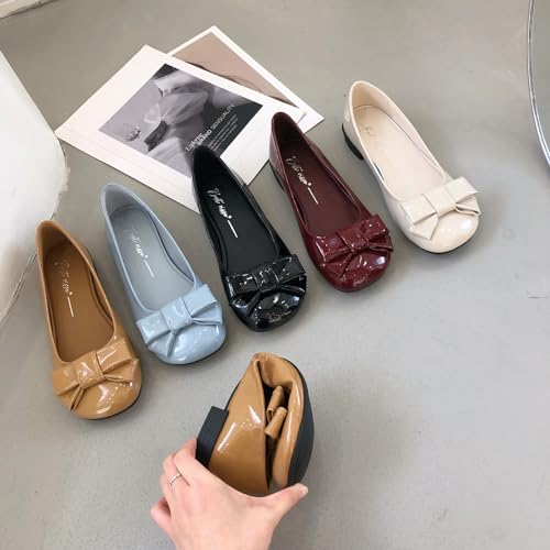 ZQW Ballet Flats Round Toe Patent Leather Bow Slip On Dress Shoes Women Office Work Casual Daily Wear Comfy Comfortable Professional2