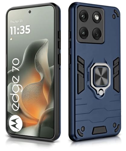Image of WOW IMAGINE Shock Proof Back Case Mobile Cover for Motorola Moto Edge 70 5G 2025 | Back Cover Case (Tough Armor | Hybrid PC + TPU | Ring Holder & in-Built Kickstand | Blue)