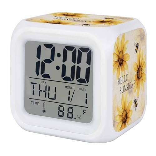 Yellow Sunflower Digital Alarm Clock with Night Light