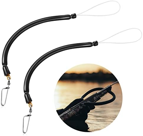 Woanger 2 Pcs Spearfishing Shock Cord Speargun Shock Cord Spear Fishing Equipment Black Speargun Shooting Line with Stainless Steel Snap Swivel Pigtail for Avoiding Losing Catch, 16 Inch Long