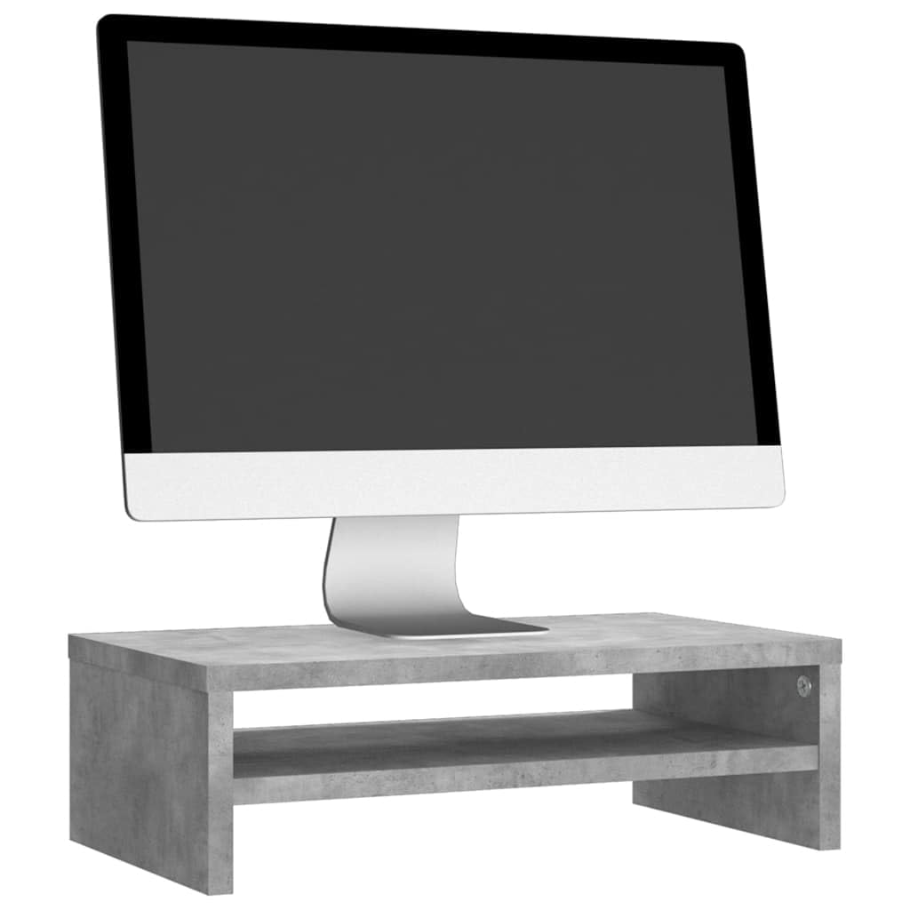 Support de Moniteur en Bois d'ingénierie Gris béton 42x24x13 cm avec étagère de Rangement pour Bureau Salon Chambre Support TV écran multimédia