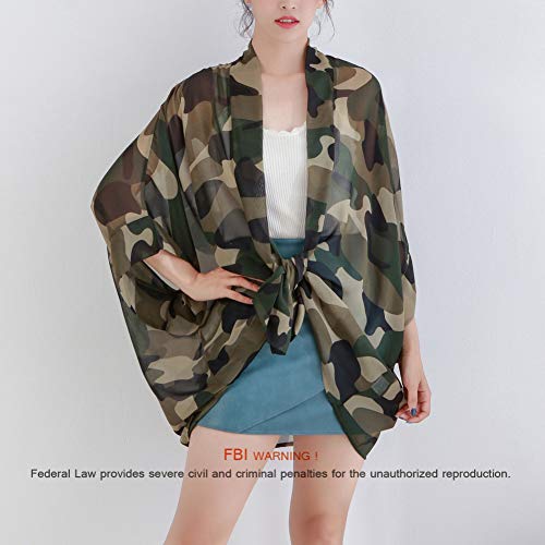 Women's Loose Print Sheer Chiffon Kimono Beach Swim Cover up Cardigan Capes Blouse Tops3