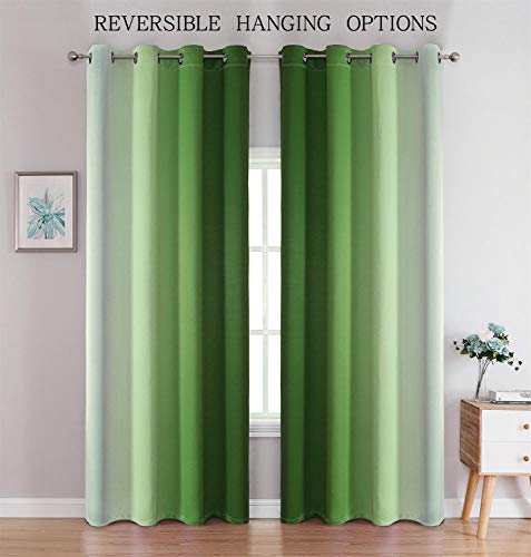 Image of G2000 Blackout Curtains & Drapes for Bedroom Living Room 84 Inches Long Green and Greyish White Room Darkening Window Treatments Ombre Thermal Insulated Light Blocking Grommet Backdrop 2 Panels Set