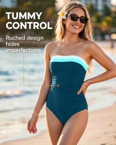 Image of Daci Women Strapless Tankini Tummy Control 2 Piece Bandeau Swimsuit