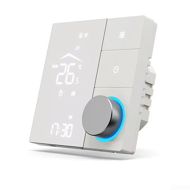 Termostato inalámbrico inteligente, termostato WiFi inteligente para Tuya para Alexa, 8,6 x 8,6 x 4,1 cm, termostatos de pared para calefacción eléctrica de agua (gris 3A)