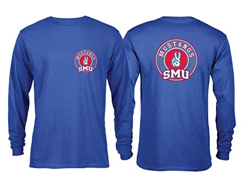 NCAA College Hand Sign Great Seal Long Sleeve T-Shirt (SMU Mustangs - Blue, Medium)
