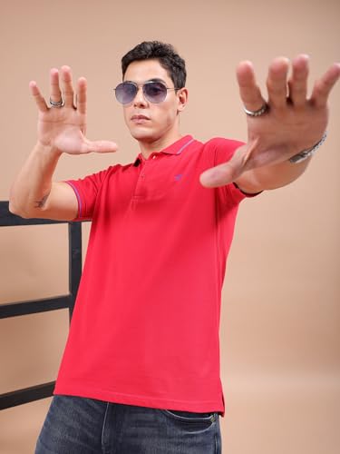 Image of The Indian Garage Co Men Slim Fit Solid Polo Neck Half Sleeves Tshirt