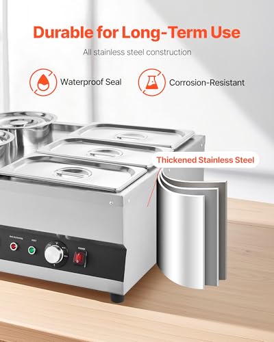 Image of VEVOR Electric Soup Warmer, Two 6.34QT Pots & Three 1 /3 Pans, Stainless Steel Commercial Food Warmer with 86~185F Adjustable Temp, 1500W Bain Marie, Soup Station for Restaurant, Buffet