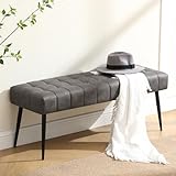 Apicizon 44.5”Entryway Bench, Soft Faux Leather Indoor Bench with Metal Legs, Modern Cushion Ottoman Bench for Bedroom, Living Room, Entrance, Dining Room, Grey