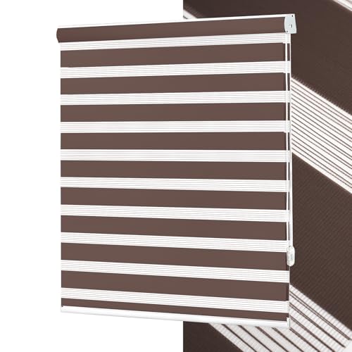 No Tools No Drill Zebra Blinds for Windows Cordless,Customizable Zebra Roller Shades, Dual Layer Blackout-Filtered Privacy Light Control Window Blinds Home Office, Easy to Install