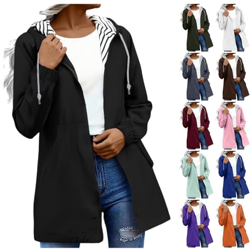 Ladies Waterproof Jackets Rain Coats for Women Womens Jackets Ladies Rain Jacket Waterproof Jacket Lightweight for Women Windbreaker Coat Long Sleeve Full Zip Windbreaker with Hood Raincoat