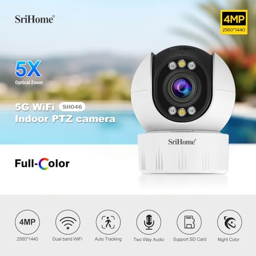 Image of Srihome SH046 4MP QHD 2560 * 1440p 5X Optical Zoom WiFi IP Camera WiFi Indoor Home Security CCTV Camera Pan & Tilt 2 Way Talk Color Night Vision Motion Detection Supports MicroSD Card Upto 128GB