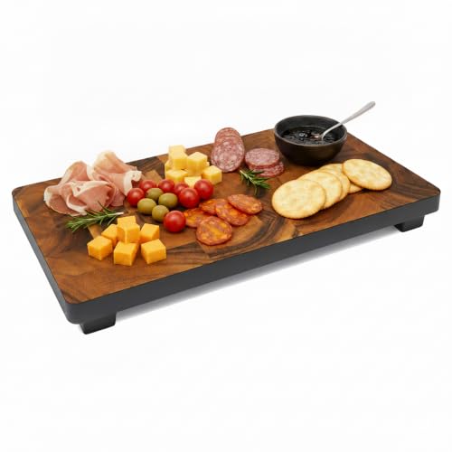 Image of Woodard & Charles Raised Acacia Wood Serving Tray, 16 inch x 8 inch x 1.75 inch 16 Pack | Platform Serving Tray with Feet; Serve Cheese, Charcuterie, Sushi, Appetizers, Small Bites at Home, Parties, Catering Events