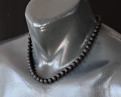 Natural Lava Stone Beaded Choker, Genuine Black Crystal Necklace, Fancy Gemstone Choker, 8mm Beads, Unique Fashion Jewelry, Healing Crystal Chakra Necklace, Durable Necklace, Cancer Zodiac Necklace3