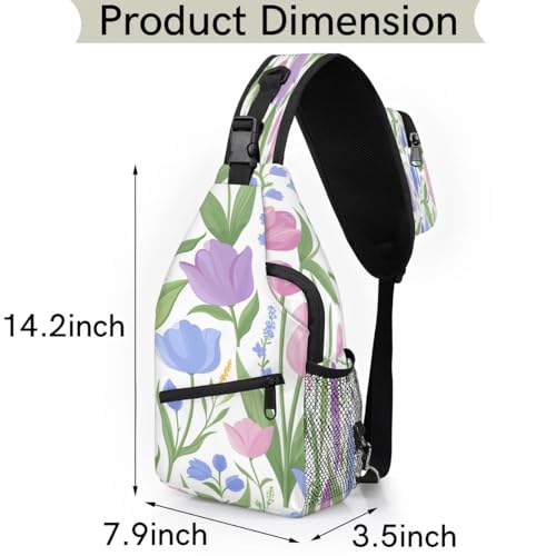 Bolso cruzado unisex flores tulipán para senderismo y viaje miniatura 2