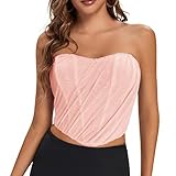 BBYDBY Bustier Tops for Women Plus Size Strapless Boned Mesh Open Back Crop Top Pink 3X-Large