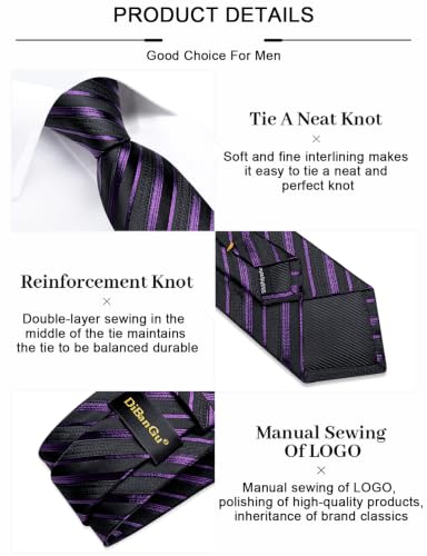 Image of DiBanGu Mens Silk Tie Formal Striped Necktie and Pocket Square