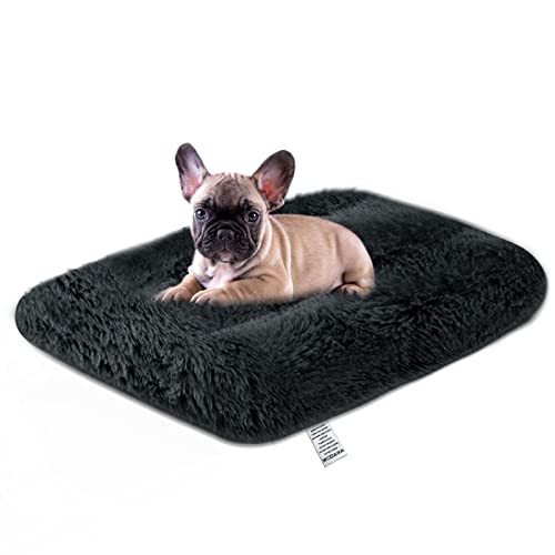 Dog Bed Crate Mattress - 24 Inch Fluffy Anti Anxiety Calming Pet Bed cushion - Washable Soft Plush Comfy Puppy Beds Padded Cat Mat Non Slip Bottom for Small Dogs Pet, Dark Grey