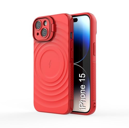 Image of LuxuryKase Shockproof Case for iPhone 15 | Ripple Pattern | Camera Protection | Inner Velvet Fabric Lining | Protective Cover with Enhanced Grip & Wireless Charging Support - Red