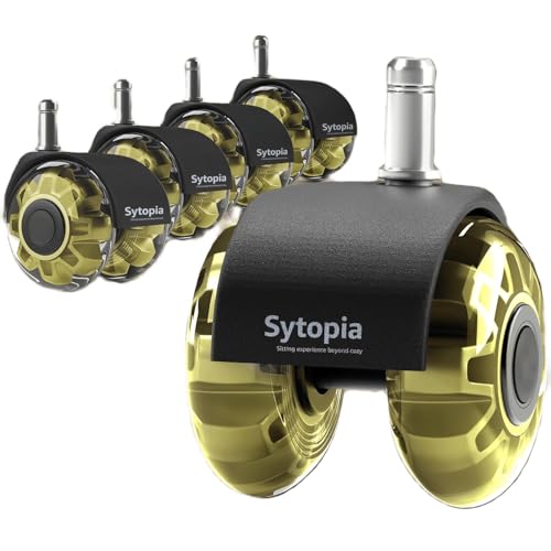 Sytopia Lot de 5 roulettes pour chaise de bureau, 11 x 22 mm, super silencieuses et douces, pour sols durs, parquet, tapis, stratifié, pas besoin de tapis de protection de sol (jaune, pas pour 1KEA 10