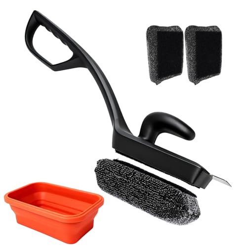 Bristle Free No Wire Silicone Grill Brush, Food Safe BBQ Cleaner for Cast Iron Gas Charcoal Grates, Detachable Heads, Built-in Scraper & Collapsible Water Cup for Camping Barbecue by CharTango - Used condition - US$23.75