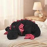 ARELUX Large 36in Cute Dragon Stuffed Animals Plush Toy Soft Black Pterosaur Plushie Giant Fuzzy Dinosaur Pillow Plushies with Wings Cuddly for Friends Family Member