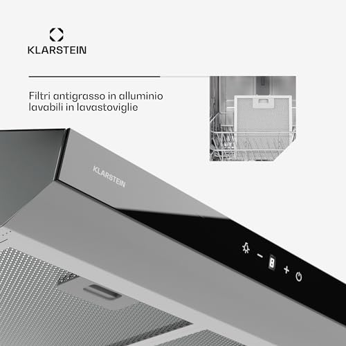 Klarstein Cappa Aspirante a Incasso, Cappa Cucina con Filtro, Cappa Aspirante Cucina in Alluminio, Cappa da Parete con Flusso d'Aria 175m³/h, Illuminazione LED, Timer, Cappa Aspirante Filtrante - 6