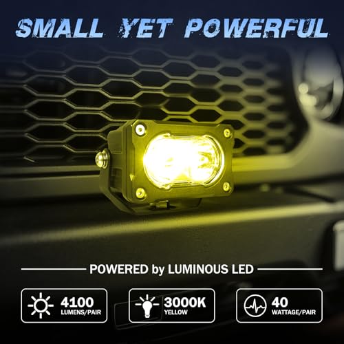 Image of Yellow LED Pods, 2Pcs 40W 3 Inch Yellow Spot LED Light Pods Fog Lights Small Pod Lights Motorcycle Driving offroad Backup Bumper Light for Truck ATV UTV SUV Surron Pickup Boat