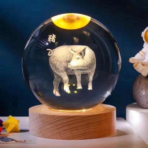 Generic - Figurines De Collection du Zodiaque Chinois Feng Shui, 2024 Design Douze Animaux Boule De Cristal Meilleur Cadeau du Nouvel an Chinois, Pig, Little
