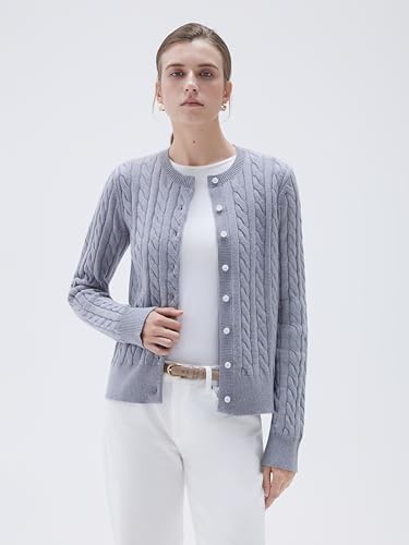 SUUKSESS Women Cable Knit Cashmere Sweaters Crew Neck Button Up Chunky Cardigan Long Sleeve Fall Outfits3