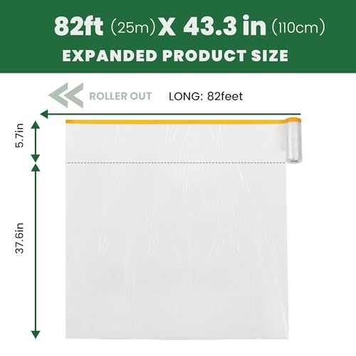 Image of Voomey Pre-Taped Masking Film, Painters Tape with Plastic Attached, Automotive Painters Tape and Drape for Appliances, Furniture, Wood Surfaces & DIY Projects - 3ft x 82ft
