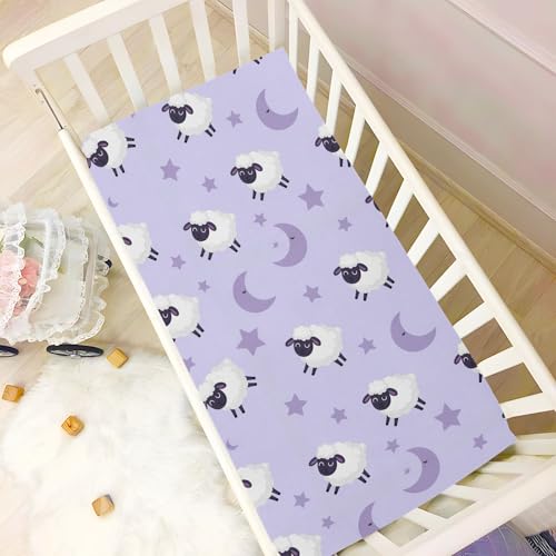 Image of Sheep Moon Stars Purple Fitted Crib Sheet for Boys Girls Baby Bed Sheet for Baby Gift,52 X 28 in