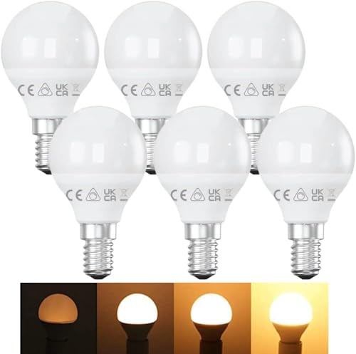 Ledvia E14 Dimmable LED Bulb 2700K Warm White 5W (40W Equivalent) Flicker Free Small Edison Screw Golf Ball Energy Saving Light Bulbs for Lamp Pack of 6 [Class E]