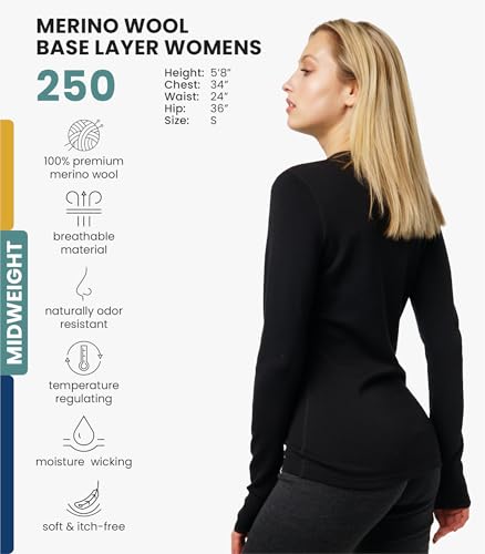 Merino.tech Merino Wool Base Layer Women - 100% Merino Wool Heavyweight, Midweight, Lite Long Sleeve Thermal Shirt and Socks2