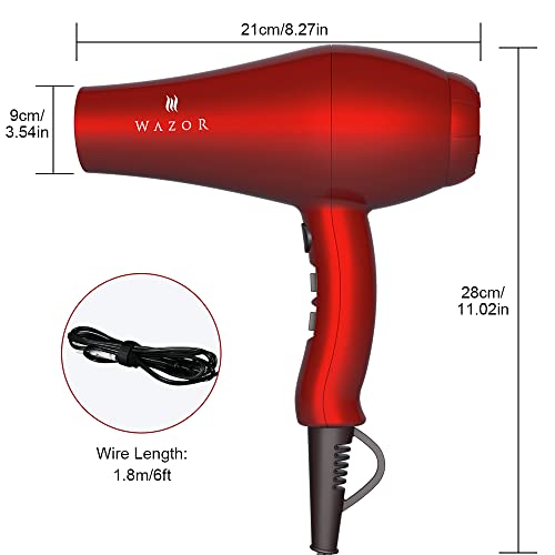 Professional Ionic Infrared Hair Dryer With Diffuser, Powerful 1875 Watt Salon Grade Blow Dryer,Long-Life Dc Motor, Lightweight And Low Noise Hair Dryer Plus Concentrator & Comb, Cola Red #TOP4